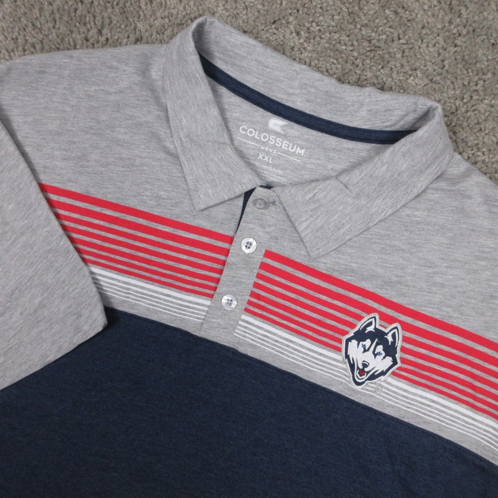 UCONN Huskies Polo Shirt Mens 2XL Blue Gray‎ Colosseum Basketball NCAA Logo NEW